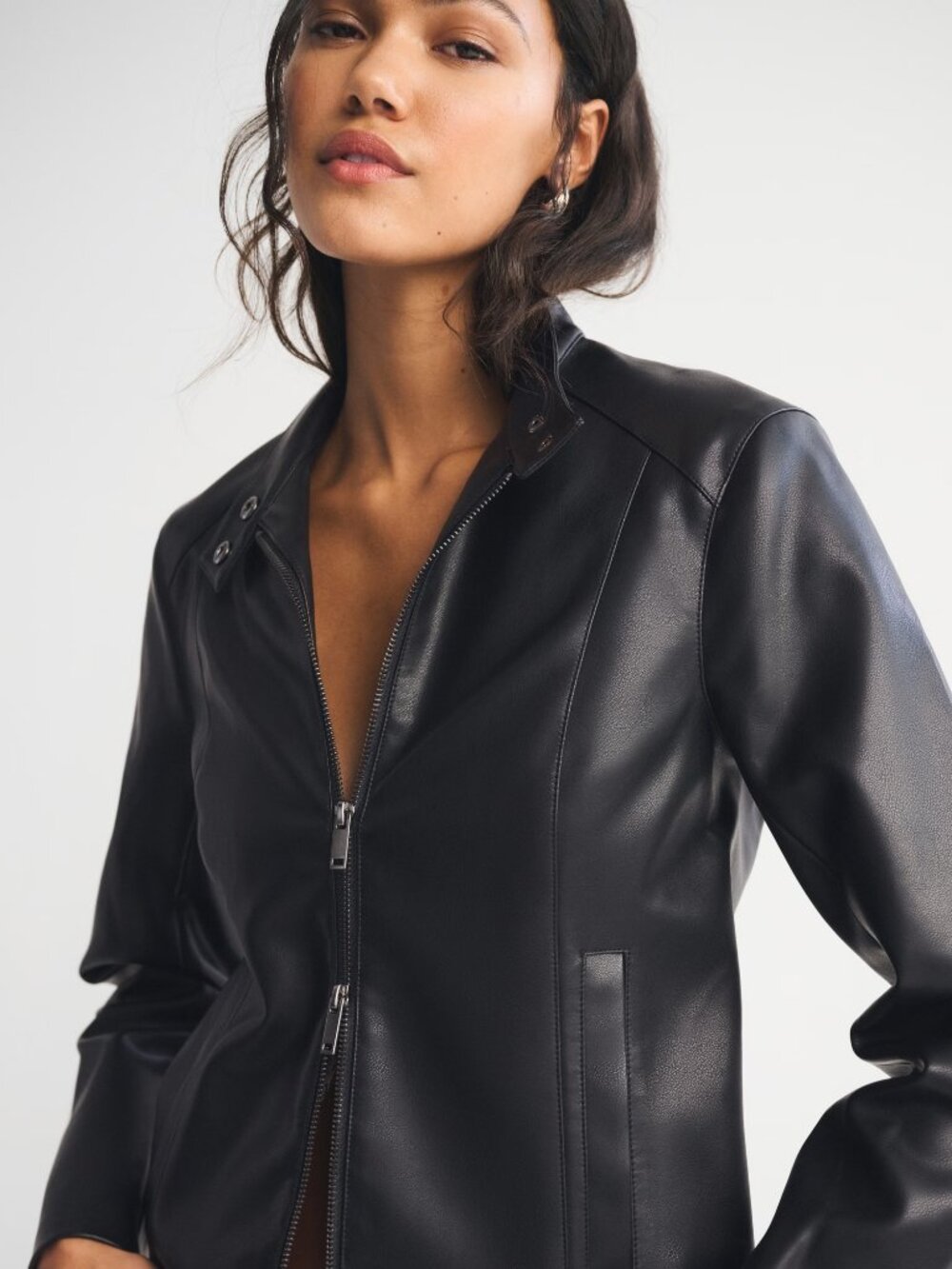 slim vegan leather mockneck jacket - Picture 5 of 14